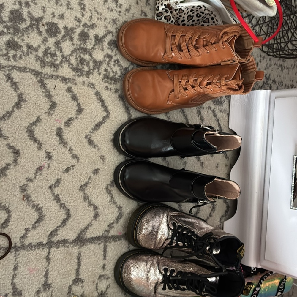 3 pairs of girls boots, Zara, Sam Edelman, and doc marten